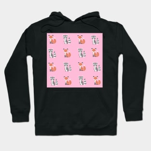 Pink Raccoon and fox print pattern Hoodie